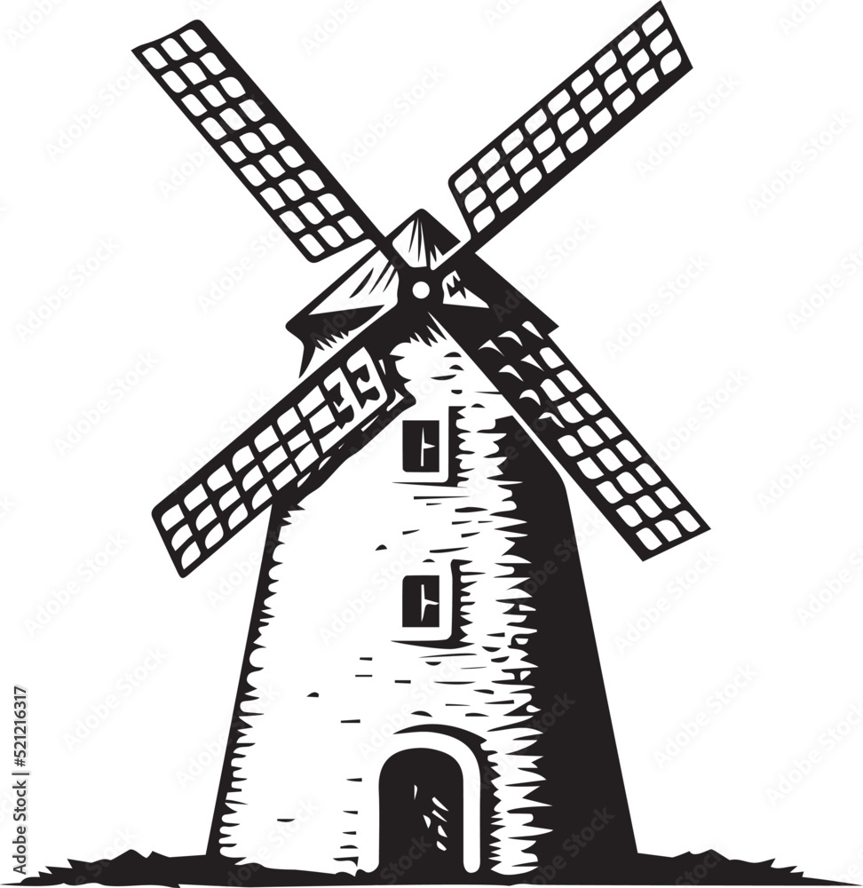 German landmark retro windmill isolated vector design