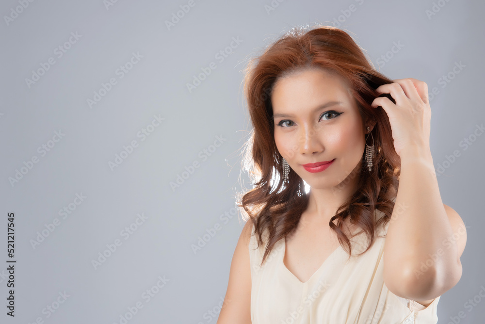 beautiful asian woman on grey background, pretty girl beautiful asian woman on grey background, pretty girl