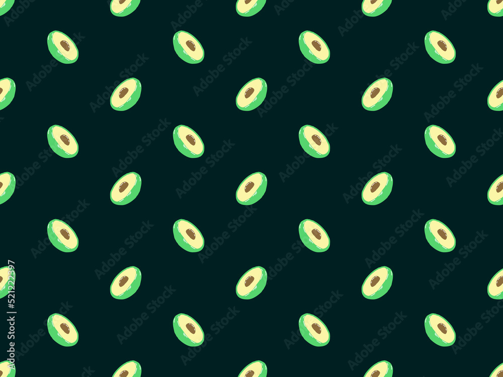 Avocado cartoon character seamless pattern on green background Avocado cartoon character seamless pattern on green background
