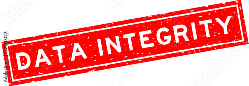 Grunge red data integrity word square rubber seal stamp on white background
