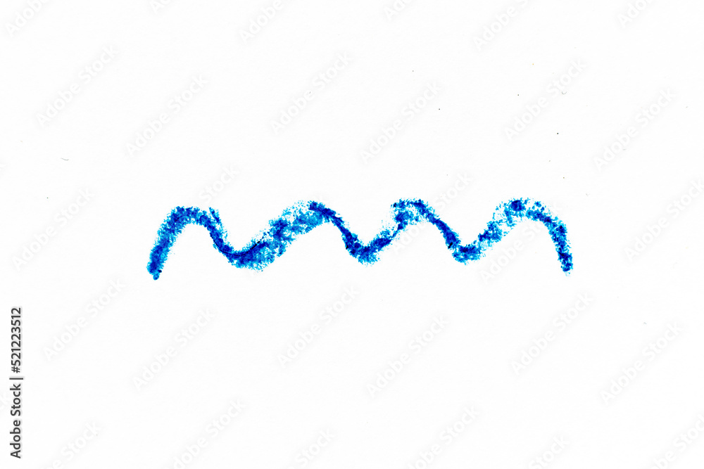 Fototapeta premium Blue color crayon hand drawing in zigzag line shape on white paper background