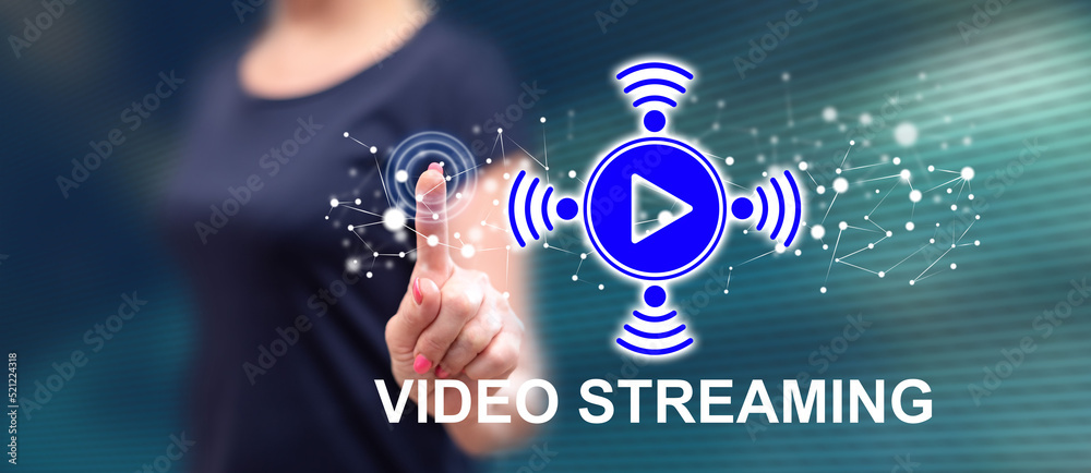 Woman touching a video streaming concept