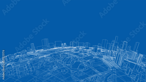 3d city sphere. Vector rendering of 3d