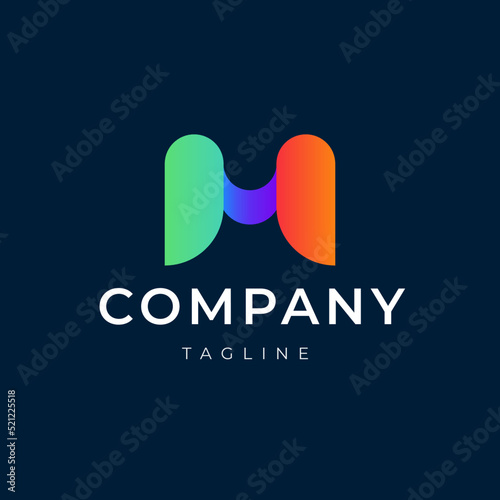 Modern logo with a Company word in the middle with a "tagline" world isolated on a blue background