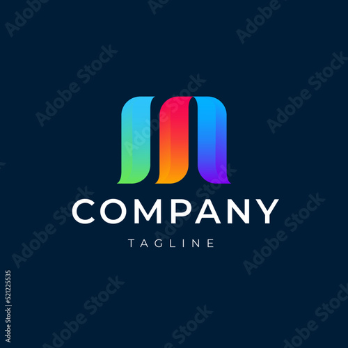 Modern logo with a Company word in the middle with a "tagline" world isolated on a blue background
