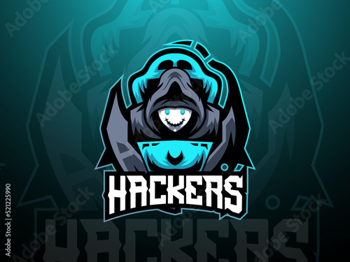 Modern e-sports mascot for a team logo, a hacker badge