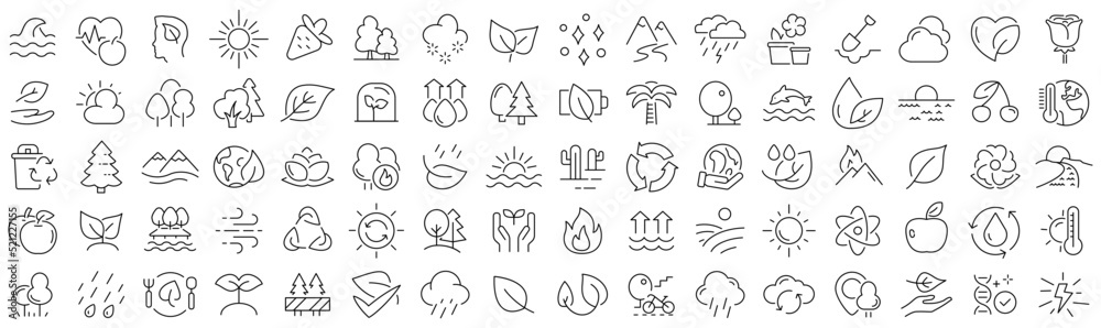 Set of nature and organic line icons. Collection of black linear icons Set of nature and organic line icons. Collection of black linear icons