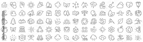 Set of nature and organic line icons. Collection of black linear icons
