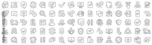 Set of check and approve line icons. Collection of black linear icons