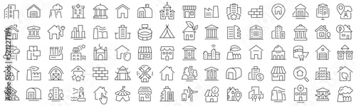 Set of architecture and buildings line icons. Collection of black linear icons