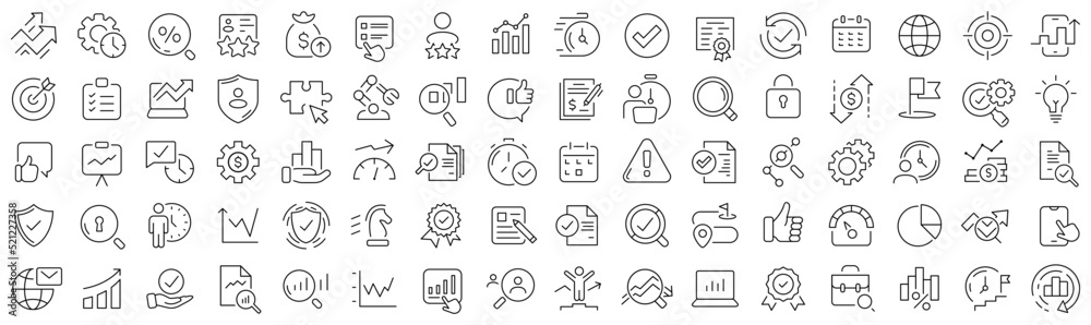 Set of assessment and analysis line icons. Collection of black linear icons - obrazy, fototapety, plakaty 