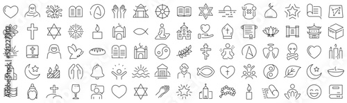 Set of religion and faith line icons. Collection of black linear icons