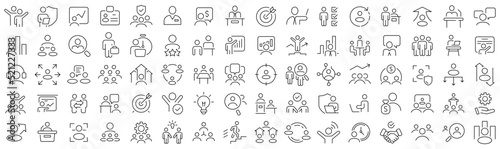Set of business people line icons. Collection of black linear icons