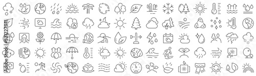 Set of weather and nature line icons. Collection of black linear icons