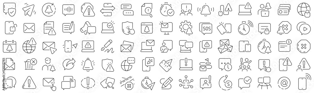 Set of notification and message line icons. Collection of black linear icons Set of notification and message line icons. Collection of black linear icons