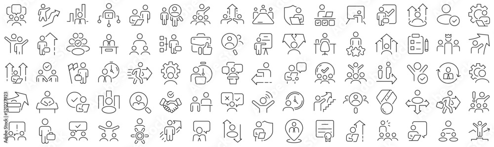 Set of leadership and teamwork line icons. Collection of black linear icons - obrazy, fototapety, plakaty 