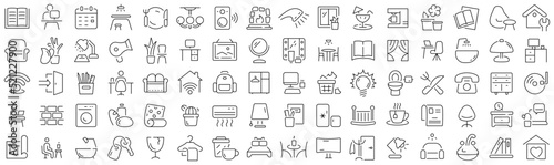 Set of home interior line icons. Collection of black linear icons