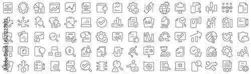 Set of data analysis line icons. Collection of black linear icons
