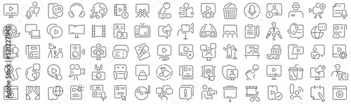 Set of television media line icons. Collection of black linear icons