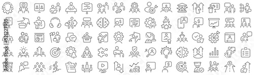 Set of workshop and coaching line icons. Collection of black linear icons