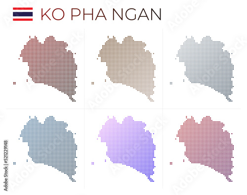 Ko Pha Ngan dotted map set. Map of Ko Pha Ngan in dotted style. Borders of the island filled with beautiful smooth gradient circles. Stylish vector illustration.