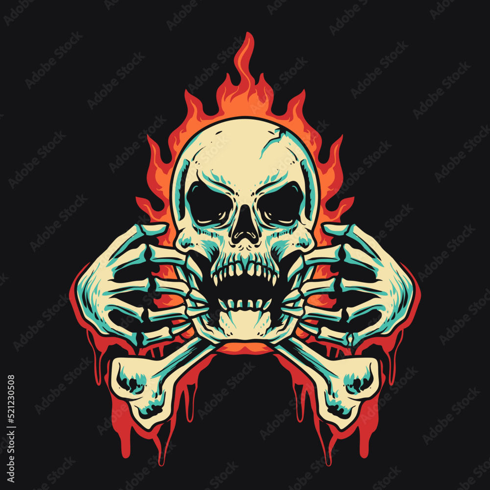 Skull Bone Fire Retro Vector Illustration Skull Bone Fire Retro Vector Illustration