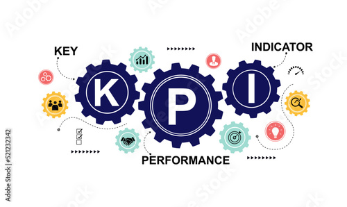 Banner KPI concept with icons. Key, Performance, Indicator using Business Intelligence metrics to measure achievement versus planned target. vector illustrator, infographic.