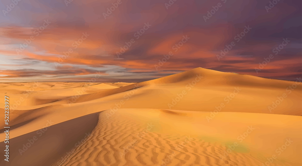 Beautiful design of sand dunes in the desert on a hot summer day