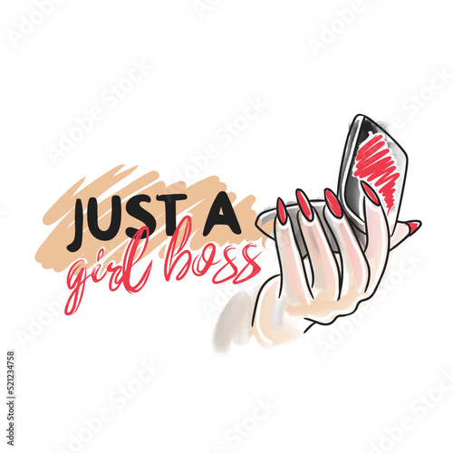 Just a boss girl, handwritten quote, lettering design, fashion, makeup