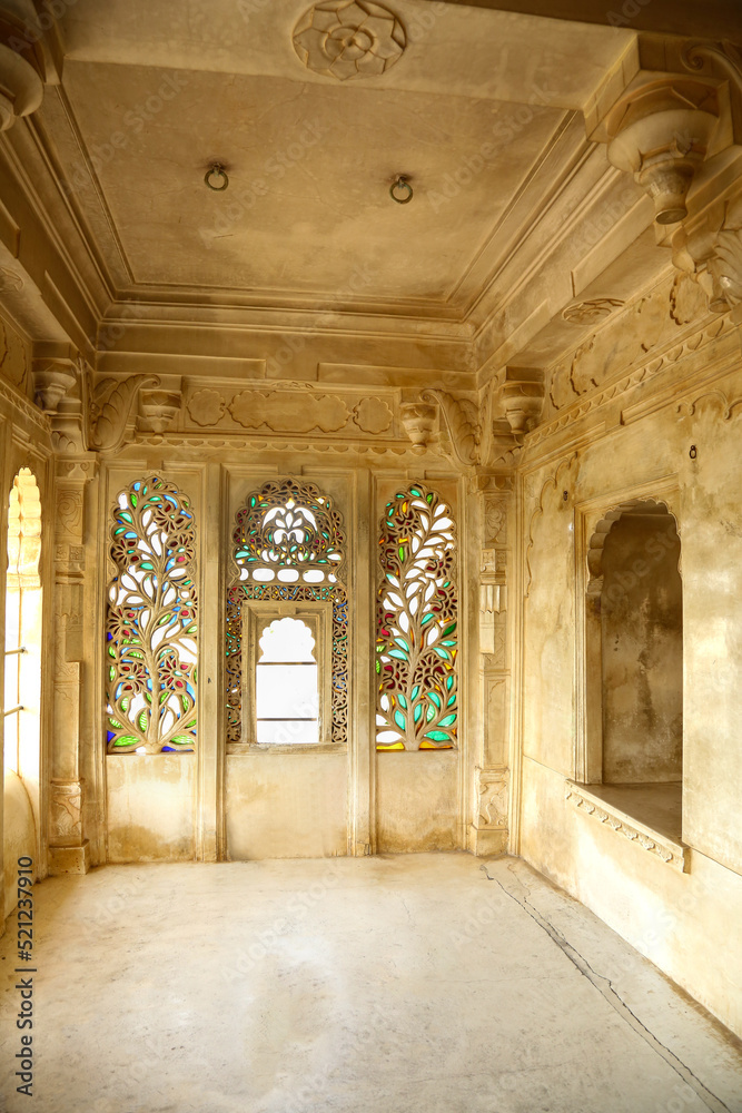 Beautiful jali windows inside of the city palace in Udaipur