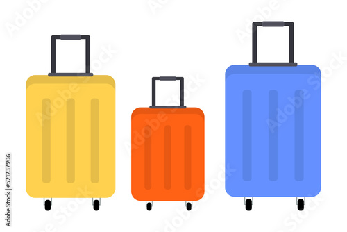A set of luggage of different sizes and colors. Vector illustration