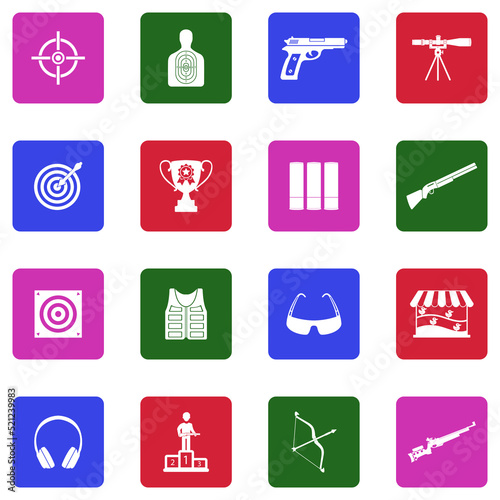Shooting Icons. White Flat Design In Square. Vector Illustration.