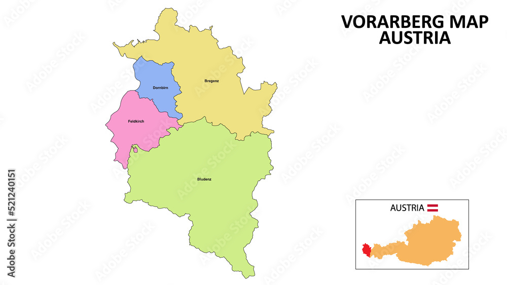 Vorarlberg Map. District map of Vorarlberg detailed map of Vorarlberg in color with capital.
