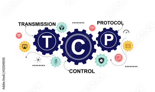 TCP icon keyword with flat design - Transmission Control Protocol acronym, business concept background. Vector illustration for website banner, marketing materials, business presentation, online.