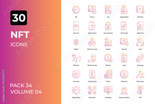 Nft icons collection. Set contains such Icons as nft wallet, nft token, nft coins, and more