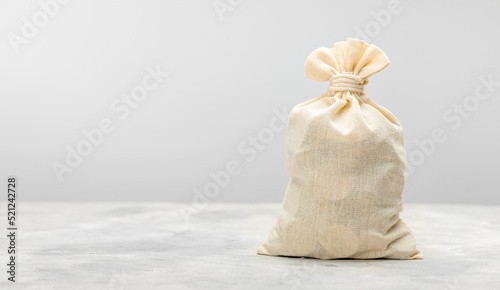 Money bag on a gray background. Template Copy space for text. mock-up