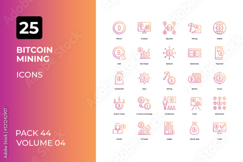 Bitcoin mining icons collection. Set contains such Icons as cryptocurrency, bitcoin, digital currency, and more