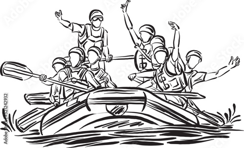 rafting extreme sport people having fun stroke brush image vector illustration