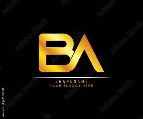 Creative elegant trendy unique artistic silver and gold color BA initial based Alphabet icon logo. Initial letter BA logo template. Luxury B A logo template.