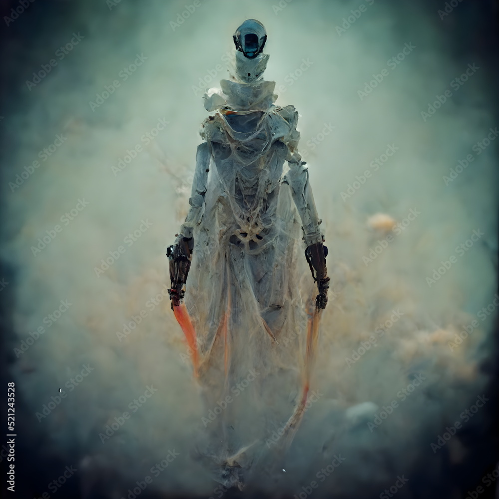 Fototapeta premium Alien creature creepy figure 3D illustration with dramatic lighting in a front position reflecting evil vibes