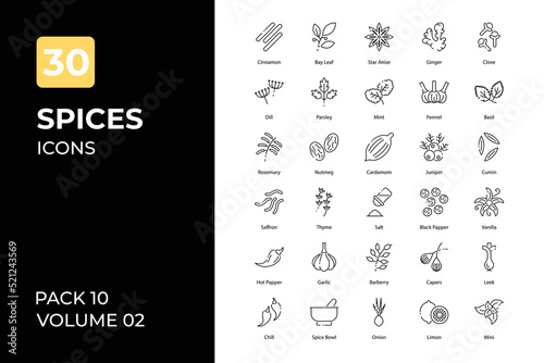 Spice icons collection. Set contains such Icons as spice flower, spice, black paper, red paper, and more
