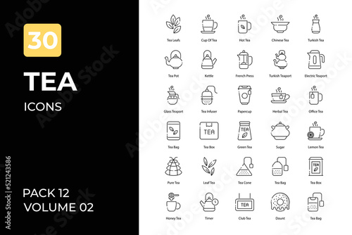 Tea icons collection. Set contains such Icons as hot tea, coffee, green tea, and more