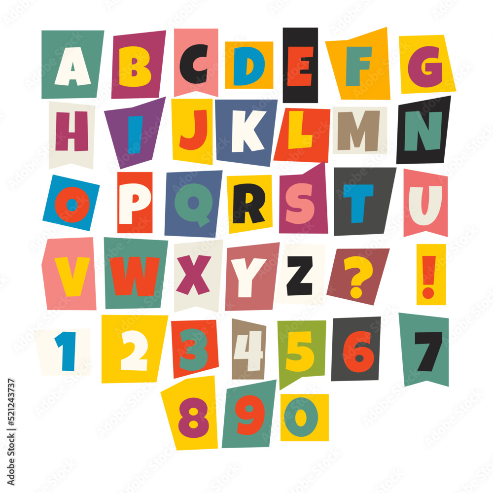 English alphabet with numbers, cut out letters. Vector illustration English alphabet with numbers, cut out letters. Vector illustration