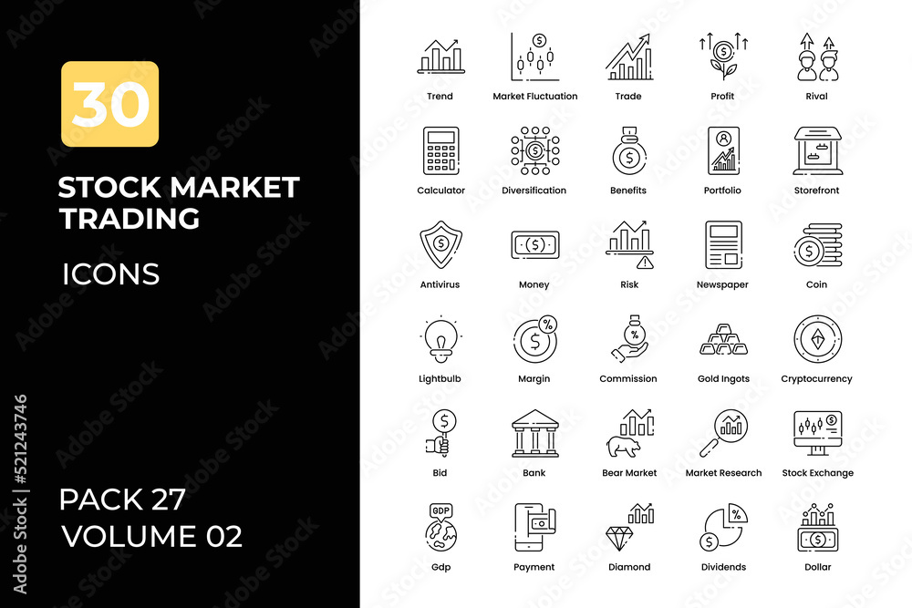 Stock marketing icons collection. Set contains such Icons as trade, stock and marketing, stock market, and more