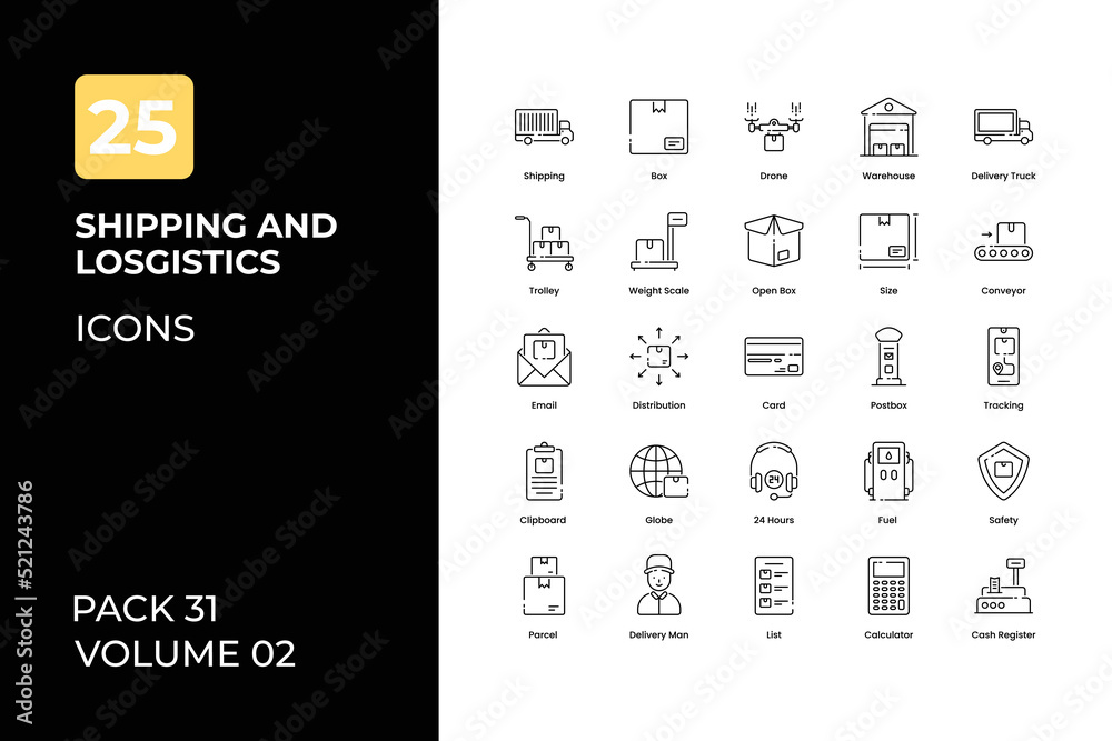 Shipping and Logistics icons collection. Set contains such Icons as delivery box, shipping truck, parcel, and more