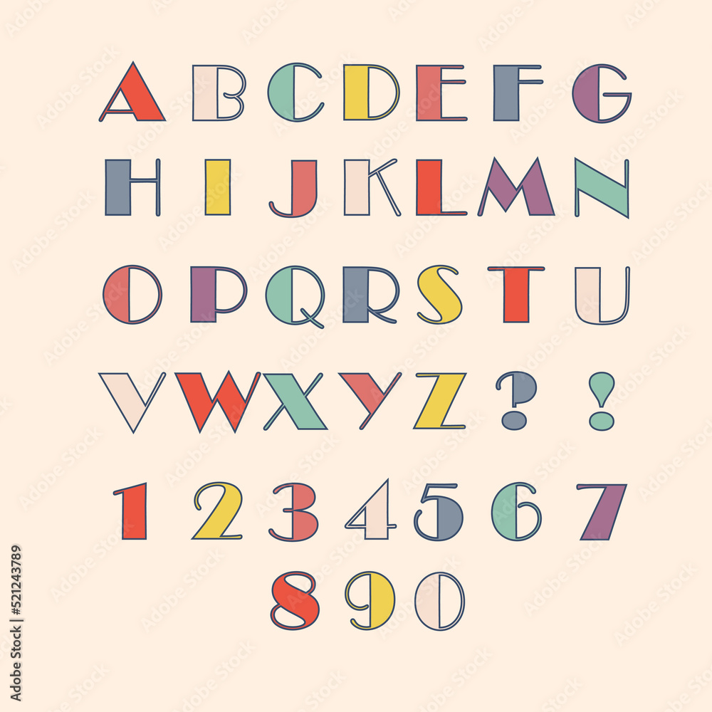 English classical alphabet with numbers in retro style. Vector illustration English classical alphabet with numbers in retro style. Vector illustration