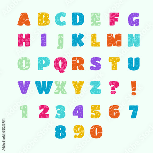English children's alphabet with numbers. Vector illustration