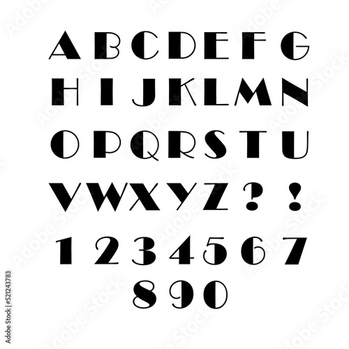 English classical alphabet with numbers. Vector illustration