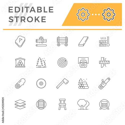 Set line icons of timber industry