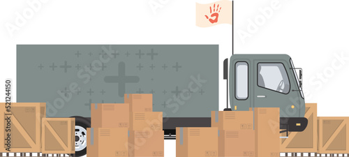 Car with boxes for humanitarian aid. isolated. vector illustration.